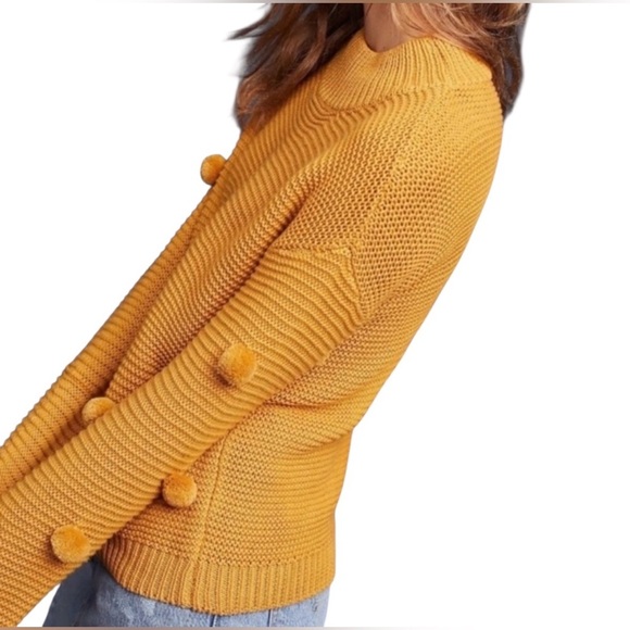 Anthropologie Moth Mustard Yellow Pom Pom Sweater 100% Cotton, Medium 🌻🍂🌻 - Picture 3 of 8